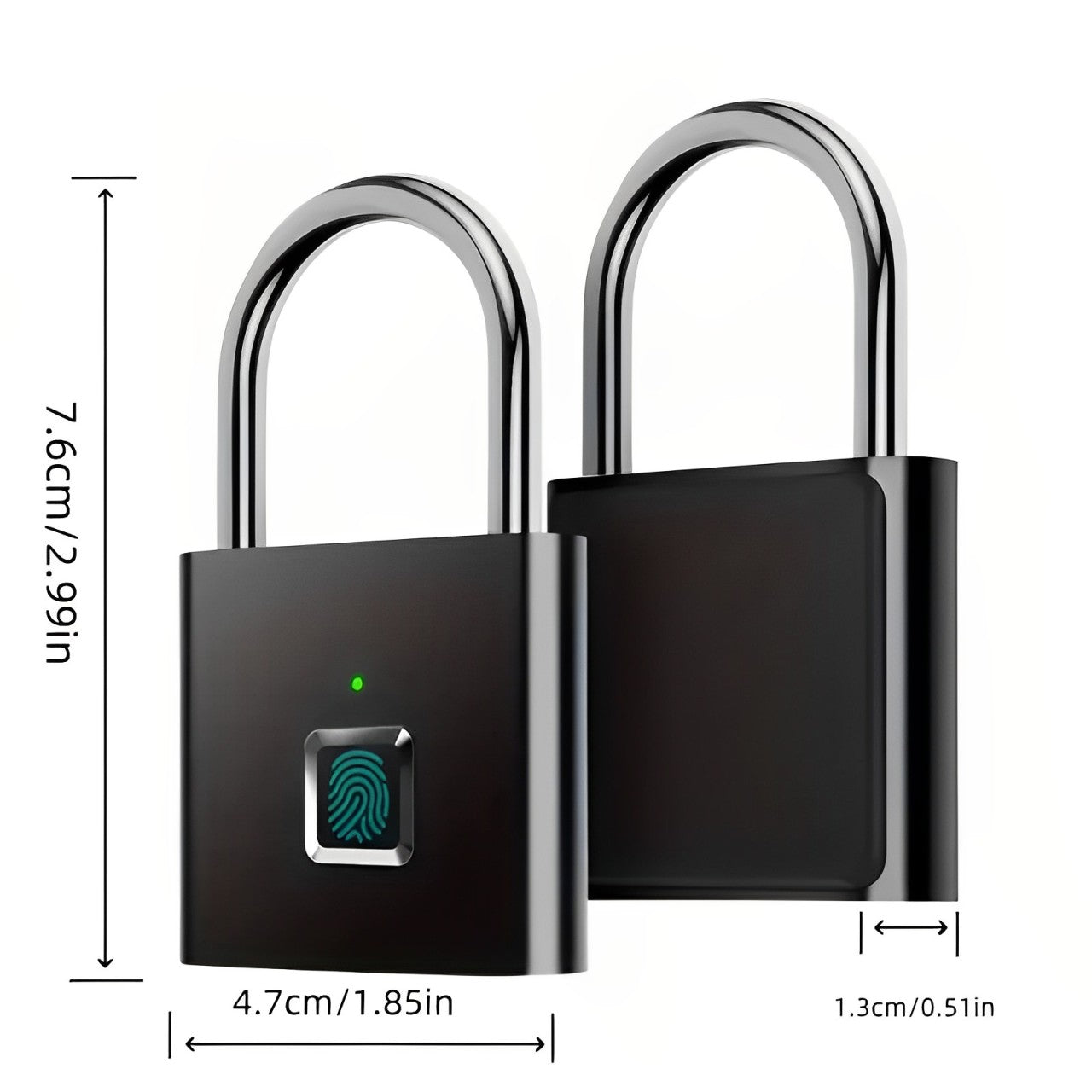 Digital Fingerprint Padlock - Black | Keyless & Waterproof Luggage Lock